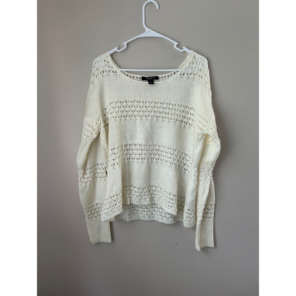 Nine West Jeans Cream Knit Sweater Women's Size L Open Cottage Cowgirl